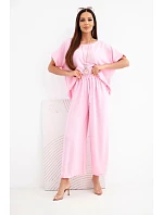 Dámský viskózový komplet halenka s krátkým rukávem a kalhoty se širokou nohavicí cukrově růžová