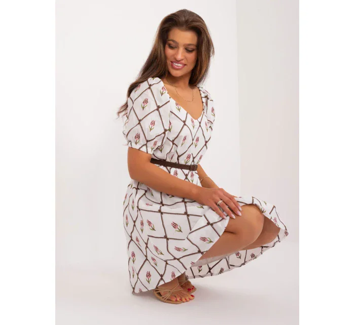 Sukienka LK SK model 19915425 biało brązowy - FPrice Sukienka LK SK model 19915425 biało brązowy - FPrice