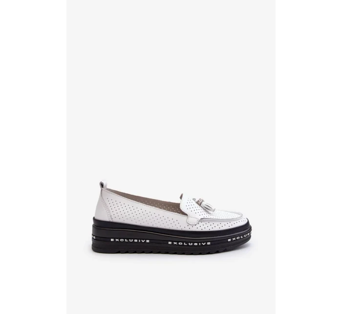 Dámské kožené mokasíny na platformě, bílá Assetnima Dámské kožené mokasíny na platformě, bílá Assetnima