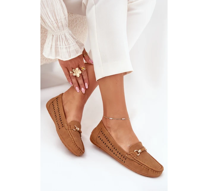 Dámské perforované mokasíny s ozdobou Kaydance – camel
