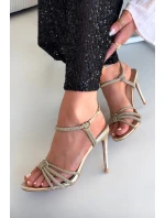 Dámské sandály na podpatku s pásky a cyrkoniemi Tanelle – zlaté