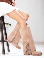 Dámské semišové kozačky s třásněmi béžové FashionStreet ZY1269
