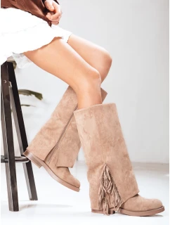 Dámské semišové kozačky s třásněmi béžové FashionStreet ZY1269