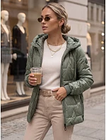 Dámská prošívaná přechodová bunda s kapucí, zelená, FashionStreet TY5802 Dámská prošívaná přechodová bunda s kapucí, zelená, FashionStreet TY5802