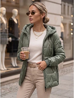 Dámská prošívaná přechodová bunda s kapucí, zelená, FashionStreet TY5802