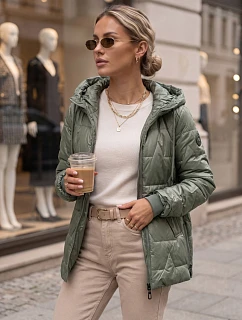 Kurtka damska przejściowa pikowana z kapturem zielona model 22342188 - FashionStreet