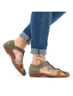 Sandały damskie komfortowe na rzepy zabudowane palce zielone Rieker M1655-54