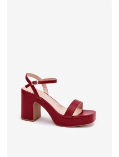 Eko kožené sandály na podpatku bordové model 21699445 - Boto