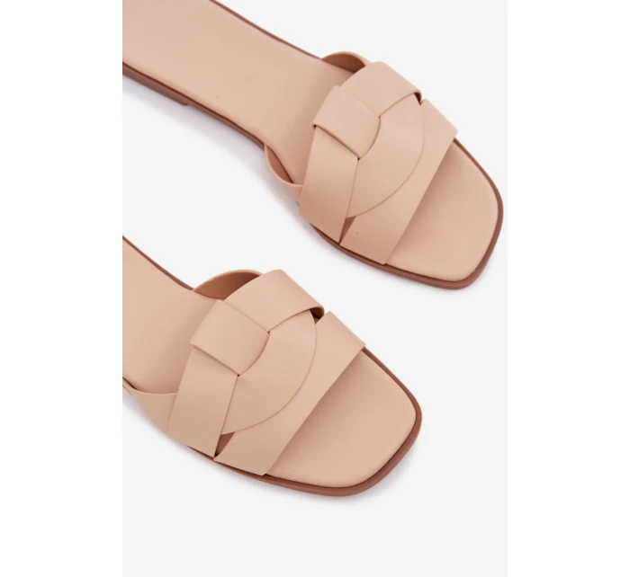 Dámské ploché nazouváky s pásky béžové model 21943262 - Boto Dámské ploché nazouváky s pásky béžové model 21943262 - Boto