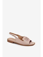 Kožené dámské sandály na ploché podrážce s ozdobou model 22133791 Nude - S.Barski