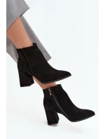 Dámské zateplené kotníkové botky z přírodního semiše na sloupku – černé Zazoo Dámské zateplené kotníkové botky z přírodního semiše na sloupku – černé Zazoo