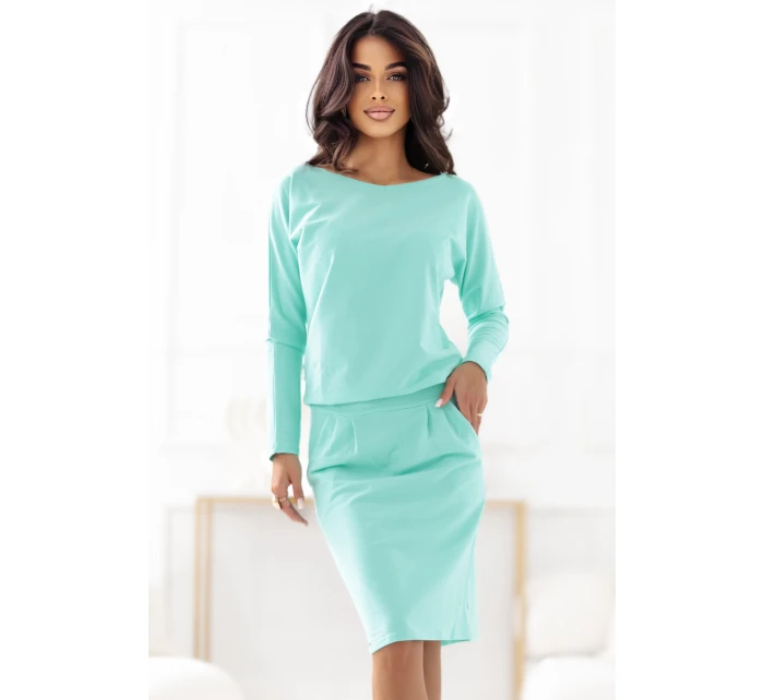 Teplákové šaty s kapsami 189-12 mint - Numoco Teplákové šaty s kapsami 189-12 mint - Numoco