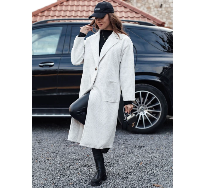 Dámský oversize dlouhý kabát AVELINNI ve tvaru rybí kosti béžový FashionStreet NY0700