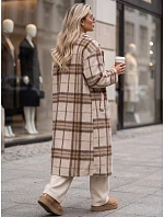 Płaszcz damski długi dwurzędowy z wełną w kratę beżowy FashionStreet NY0829 Płaszcz damski długi dwurzędowy z wełną w kratę beżowy FashionStreet NY0829