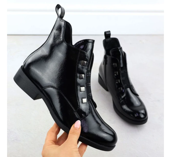 Dámské černé lakované kozačky S.Barski HY52-527 Dámské černé lakované kozačky S.Barski HY52-527