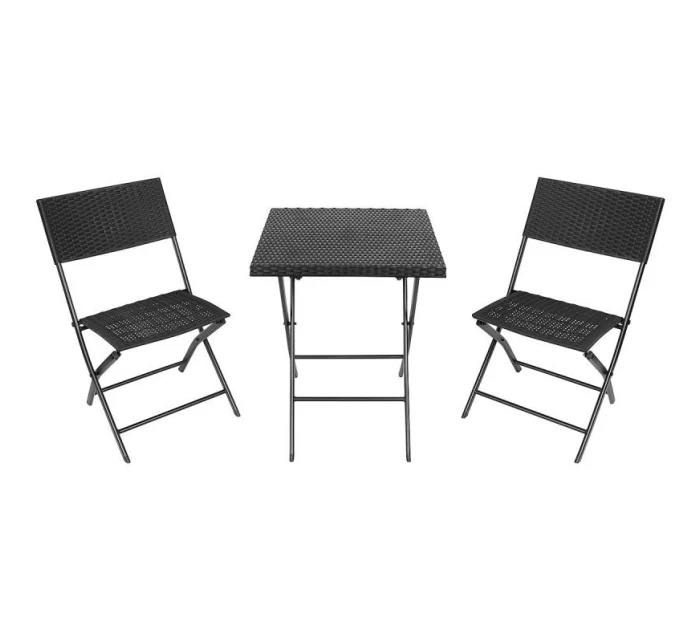 BALKONOVÝ NÁBYTEK SET STŮL 58X58X70CM A 2 ŽIDLE ČERNÁ