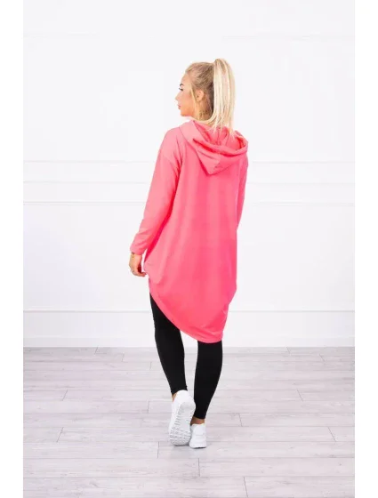 Mikina s dlouhými zády a kapucí růžová neonová Mikina s dlouhými zády a kapucí růžová neonová