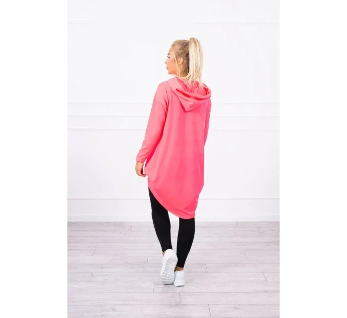Mikina s dlouhými zády a kapucí růžová neonová Mikina s dlouhými zády a kapucí růžová neonová
