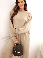 Dámský máslový komplet s volnou mikinou a kalhotami s nápisem LOVE tmavě béžový