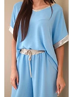 Komplet z viskózy se zlatým lemem modrý