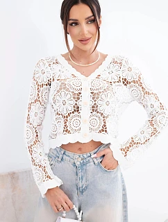 Dámský letní krajkový svetr s knoflíky a dlouhým rukávem černý