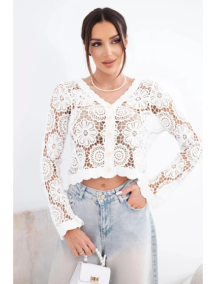 Dámský letní krajkový svetr s knoflíky a dlouhým rukávem černý