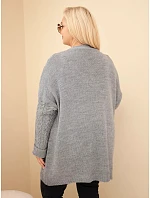 Dámský kardigan Plus Size s knoflíky a copánkovým vzorem šedý Dámský kardigan Plus Size s knoflíky a copánkovým vzorem šedý
