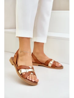 model 21684117 Dámské kožené sandály hnědé - Zazoo