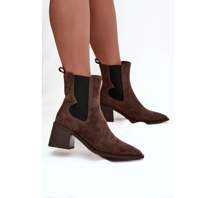 Kožené semišové dámské boty na podpatku s vyhříváním Artiker 57C0047 hnědé