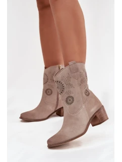 Semišové kožené dámské boty s na podpatku  Cappuccino model 21713188 - Zazoo