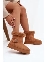 sněhule na platformě s přezkou a kožešinou Camel model 21821884 - Boto sněhule na platformě s přezkou a kožešinou Camel model 21821884 - Boto