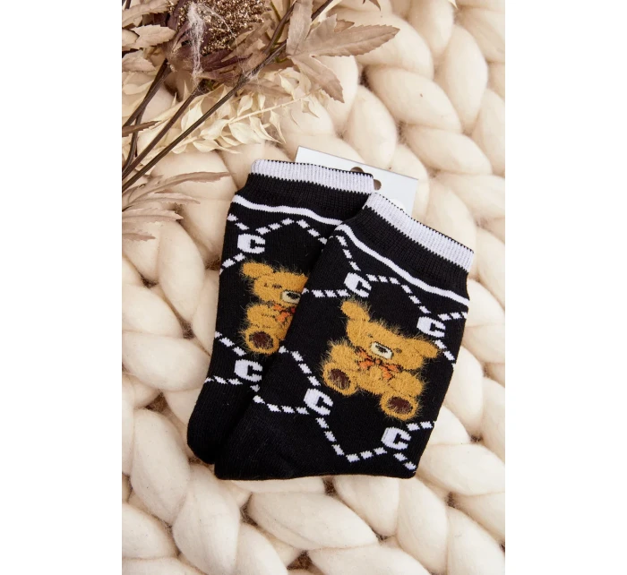 Teplé Bavlněné Ponožky S Medvídkem, Černá Teplé Bavlněné Ponožky S Medvídkem, Černá