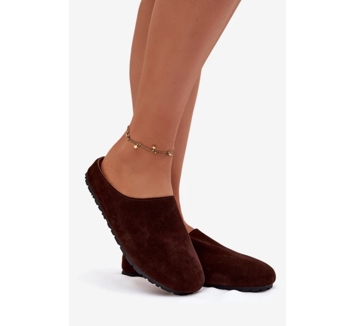 Dámské domácí pantofle z eko semiše – čokoládové Kalvess Dámské domácí pantofle z eko semiše – čokoládové Kalvess