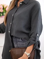 Bavlněná mušelínová košile Plus Size grafit