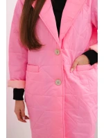 Dámská bunda Plus Size prošívaná s ozdobnými knoflíky a límcem jasno růžová Dámská bunda Plus Size prošívaná s ozdobnými knoflíky a límcem jasno růžová