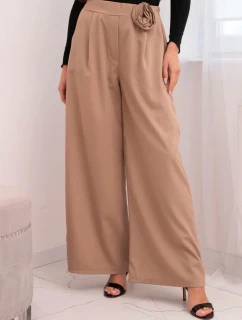 Dámské elegantní kalhoty s širokou nohavicí a ozdobným květem fango