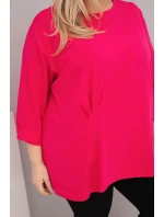 Dámská blůza plus size s bavlnou a dlouhým rukávem a nařasením fuchsie