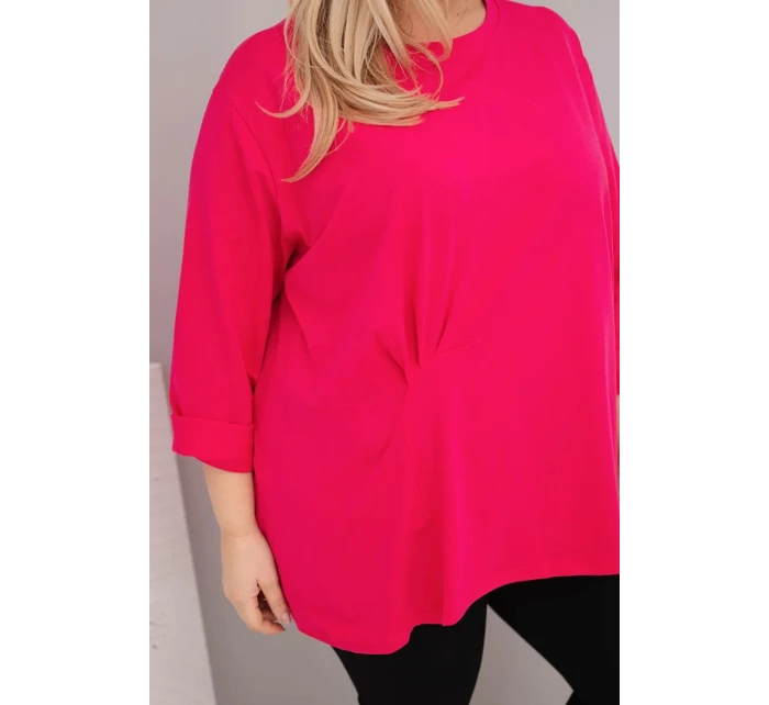Dámská blůza plus size s bavlnou a dlouhým rukávem a nařasením fuchsie