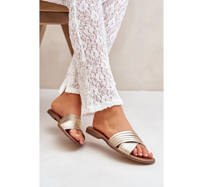 Kožené dámské pantofle Lewski Shoes model 21682360 zlaté - Boto Kožené dámské pantofle Lewski Shoes model 21682360 zlaté - Boto