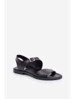 Dámské kožené ploché sandály model 21682497 černé - Zazoo