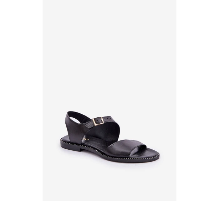 Dámské kožené ploché sandály model 21682497 černé - Zazoo