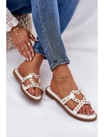 Zdobené Ploché Pantofle Dámské Bílé Adivrae Zdobené Ploché Pantofle Dámské Bílé Adivrae