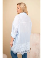 Dámská košile Plus Size bavlněná s krajkovým lemem modrá Dámská košile Plus Size bavlněná s krajkovým lemem modrá