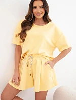 Dámský komplet z viskózy (máslový) s krátkým rukávem a kraťasy s vysokým pasem žlutý