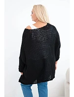 Dámský svetr oversized krajkový s výstřihem do V a delším model 22293710 černý - K-Fashion