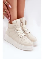 Vysoké dámské sneakers na platformě béžové model 21693386 - EVENTO