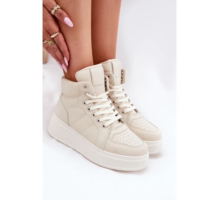 Vysoké dámské sneakers na platformě béžové model 21693386 - EVENTO