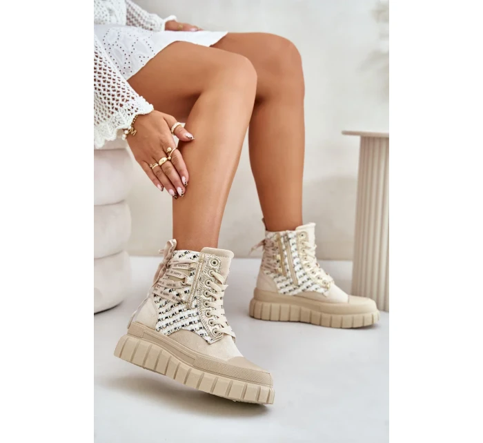 Vysoké Dámské Tenisky Na Masivní Platformě Světle Béžové Kernia Vysoké Dámské Tenisky Na Masivní Platformě Světle Béžové Kernia