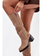 Zateplené dámské kozačky na masivním sloupkovém podpatku Sanelle – béžové