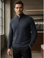 Pánský svetr se stojáčkem tmavě modrý FashionStreet WX2357 Pánský svetr se stojáčkem tmavě modrý FashionStreet WX2357